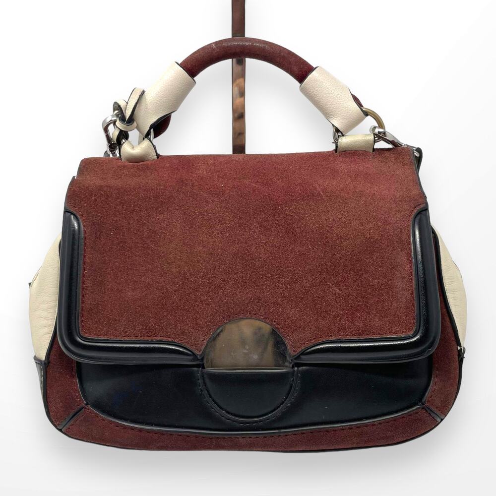 ZARA Red Black White Leather Colorblock Crossbody Handbag - Picture 2 of 14